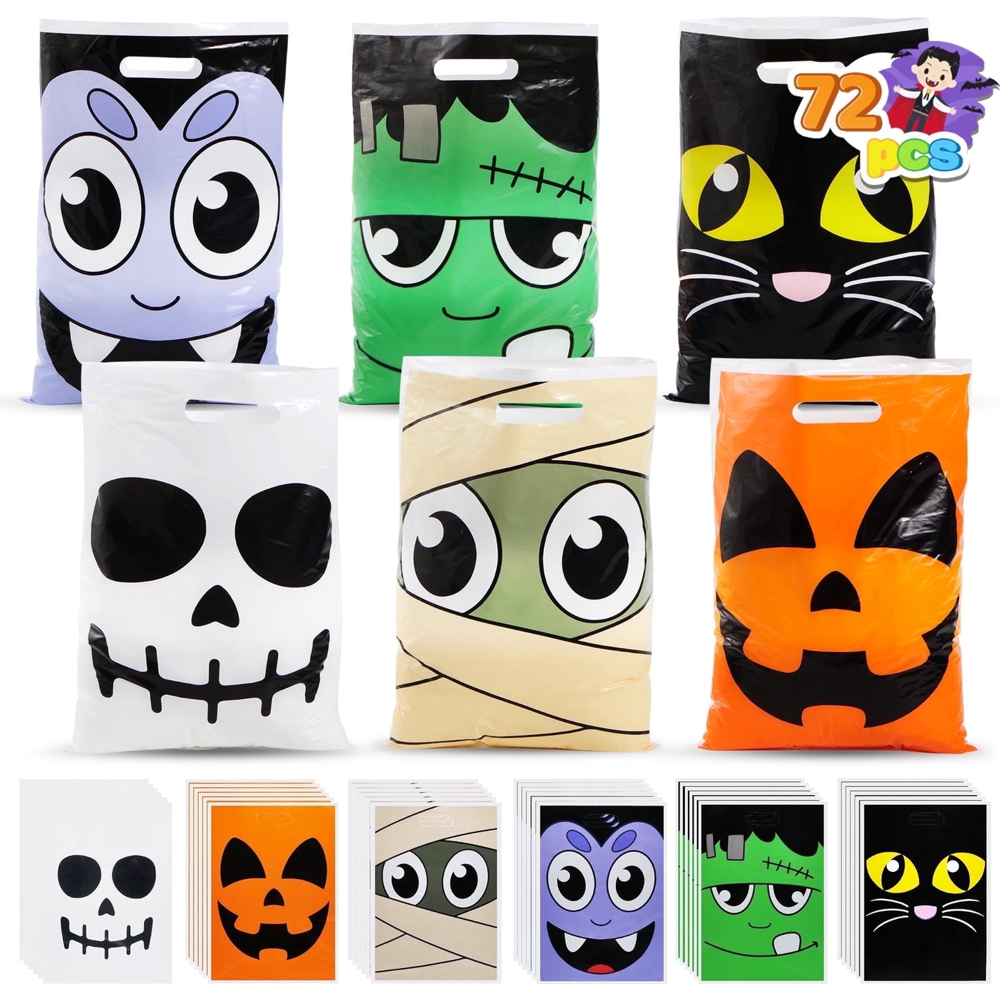 Joyfy 72 Pcs Halloween Treat Bags with Handles, Goodie Bags for Kids, Exchange Classroom Gift Bags for Halloween Party Favors Decorations Supplies
