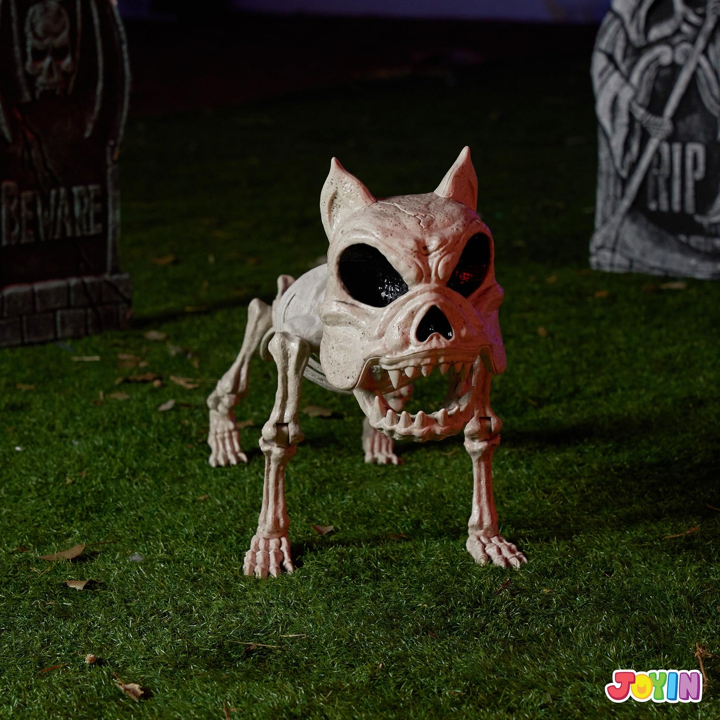 Joyfy 16 Inch Halloween Skeleton Dog Skeleton Halloween Decor,Pose-N-Stay Plastic Skeleton Bones with Posable Joints for Hallowmas Decoration Outdoor Haunted House Party