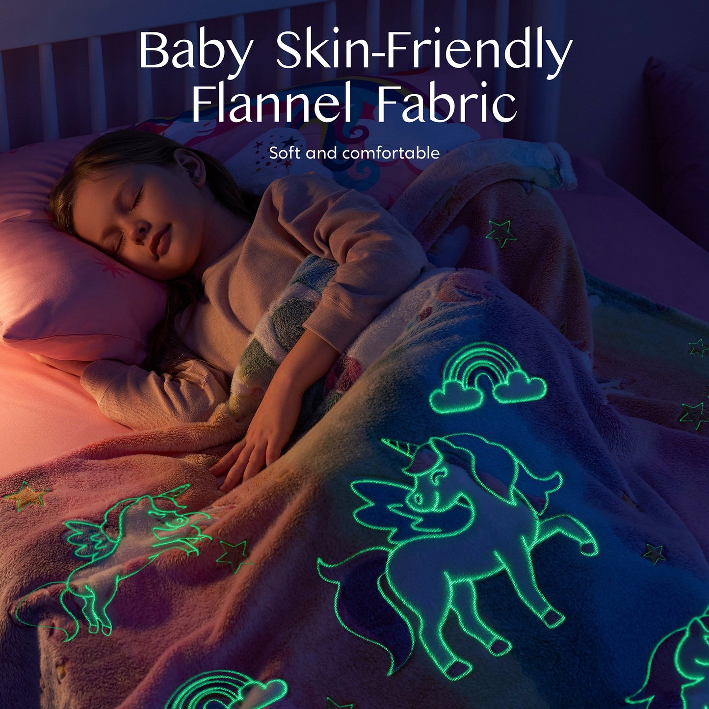 SYNCFUN 50"×60" Glow Blanket Gifts Toys for Girls Age 2 3 4 5 6 7 8 9 10 11 12 Year Old， Soft Cozy Birthday Bedroom Decor Gift