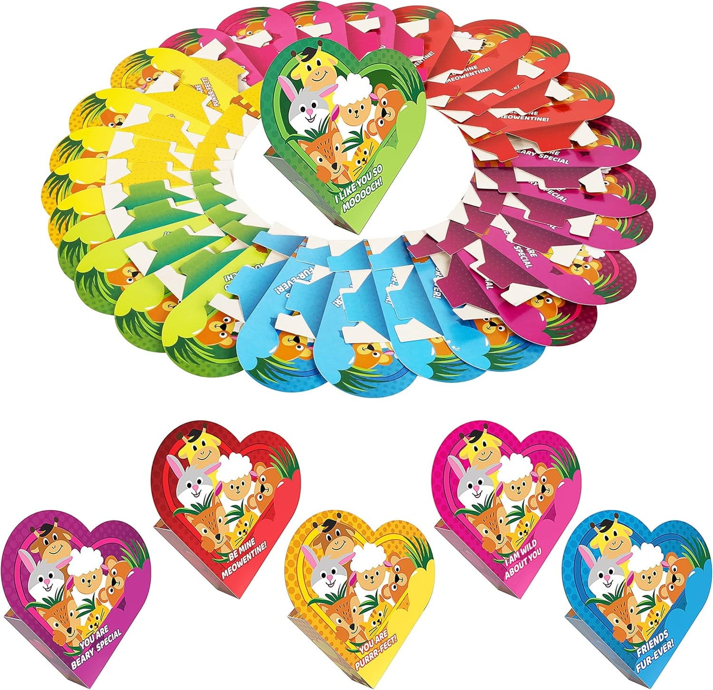 24 Pcs Valentines Day Cards With Animals Building Blocks for Kids, Building count Blocks with Heart Shaped Boxes, Valentines School Class Exchange Card Gifts Boys Girls, Award Party Favors