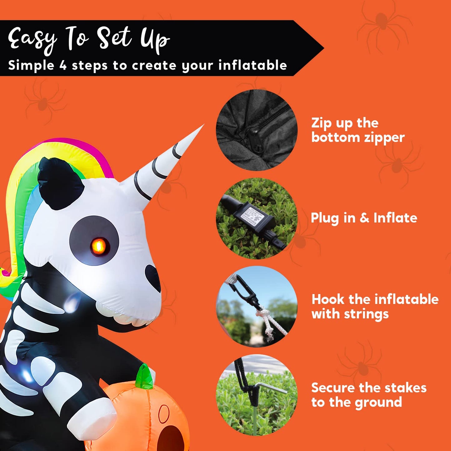 Syncfun 5 FT Halloween Inflatable Sitting Skeleton Unicorn with Build-in LEDs,Halloween Decorations Blow Up Yard decorations Outdoor Decorations