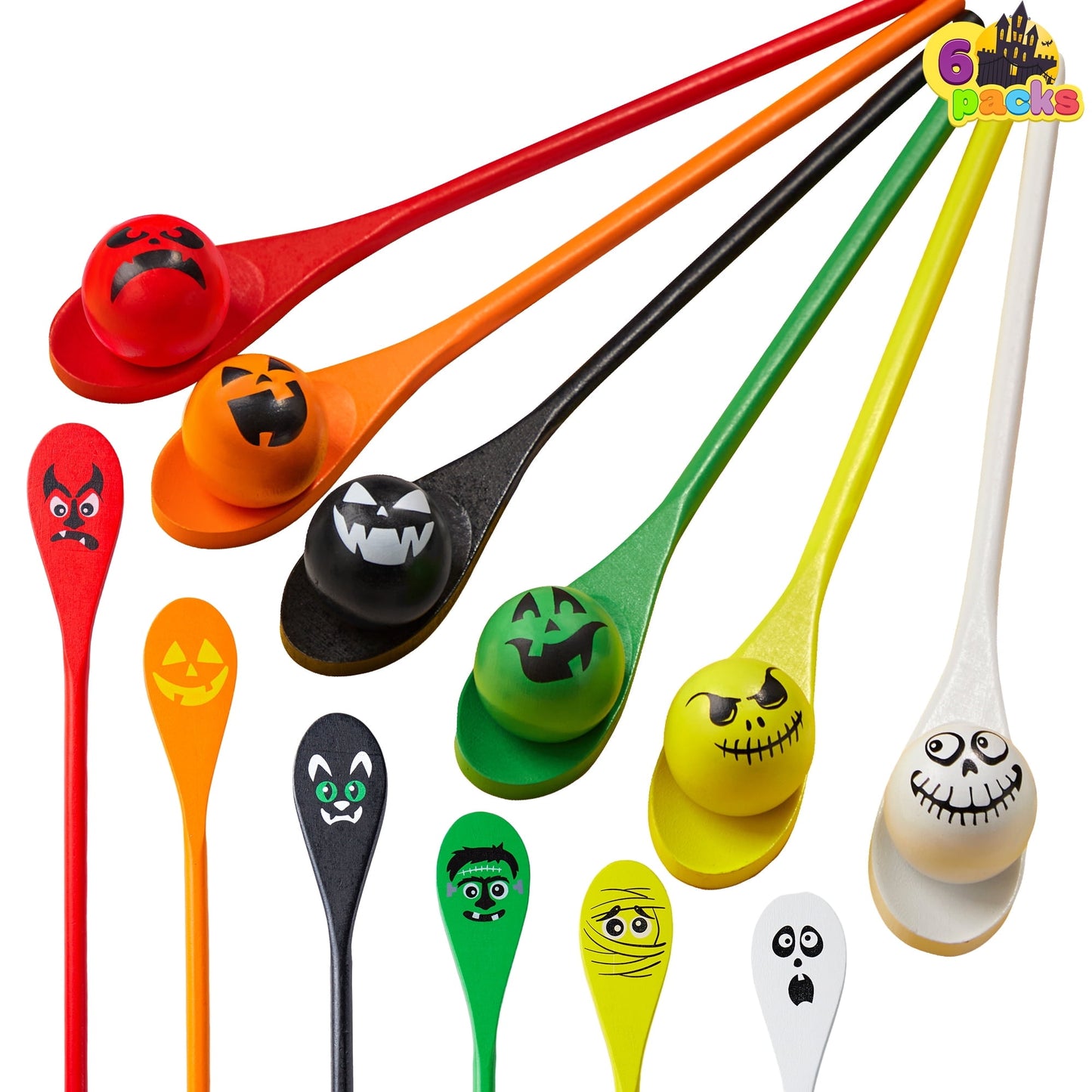 Joyfy 6 Packs Halloween Spoons Game Set,Eyeballs and Spoons Race Party Favors for Kids,Halloween Prizes,Halloween Activities for Kids