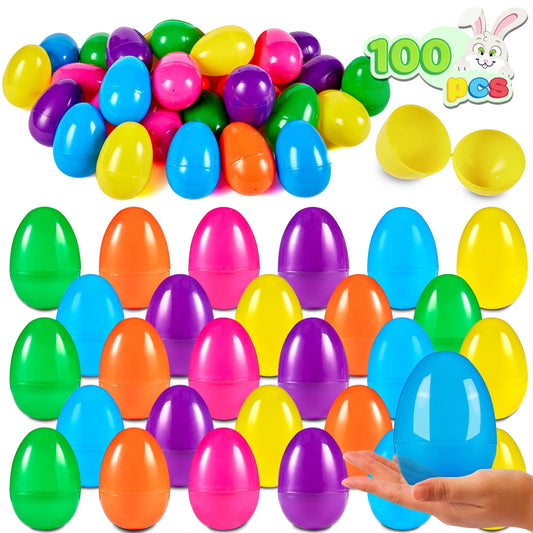 SYNCFUN 100 pcs 3.15" Unfilled Easter Eggs, Empty Plastic Easter Eggs Bulk Fillable with Candy, Treats, Presents For Toy Basket Party Favor, Easter Decorations