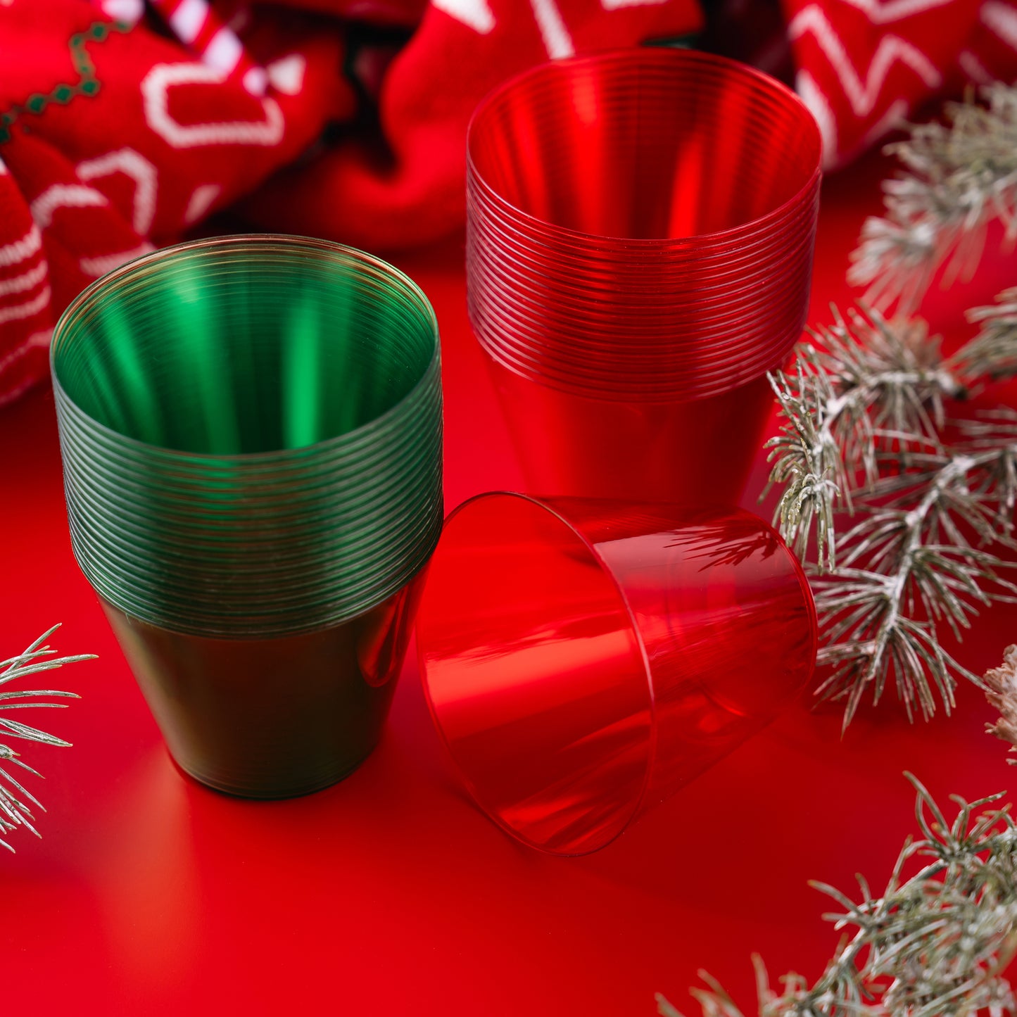 Joyfy 36 Pcs Clear Disposable Plastic Cups, 9 OZ Christmas Red and Green Plastic Drinking Cups, Plastic Wine Glasses for Xmas Party Supplies, Wedding, Thanksgiving, Birthday, Holiday, New Year