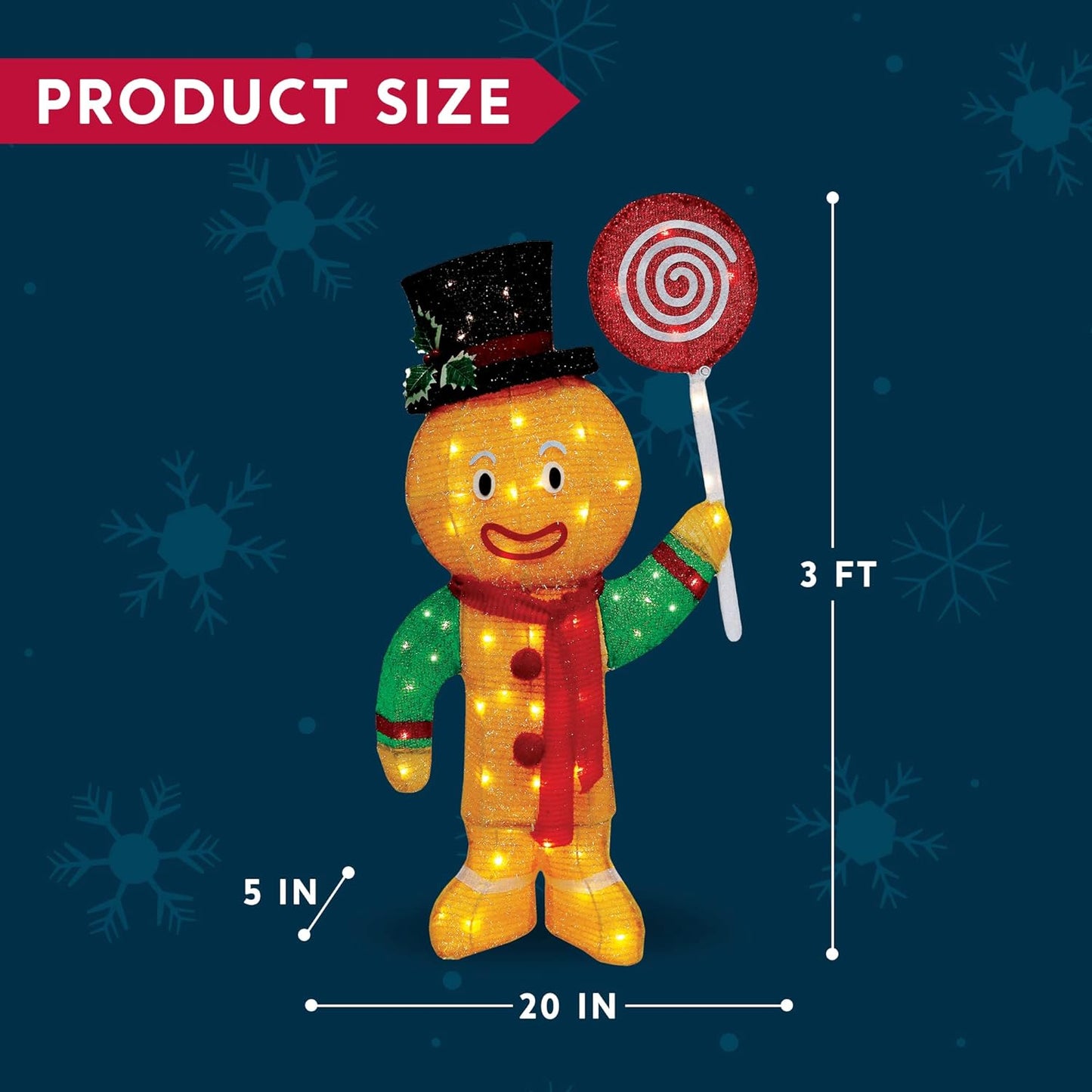 Syncfun 3 FT Gingerbread Man Yard Light Christmas Outdoor Decorations,50 Pre-Lit LED Christmas Decorations,Christmas Yard Light with Stakes Decorations Outdoor Holiday Decor