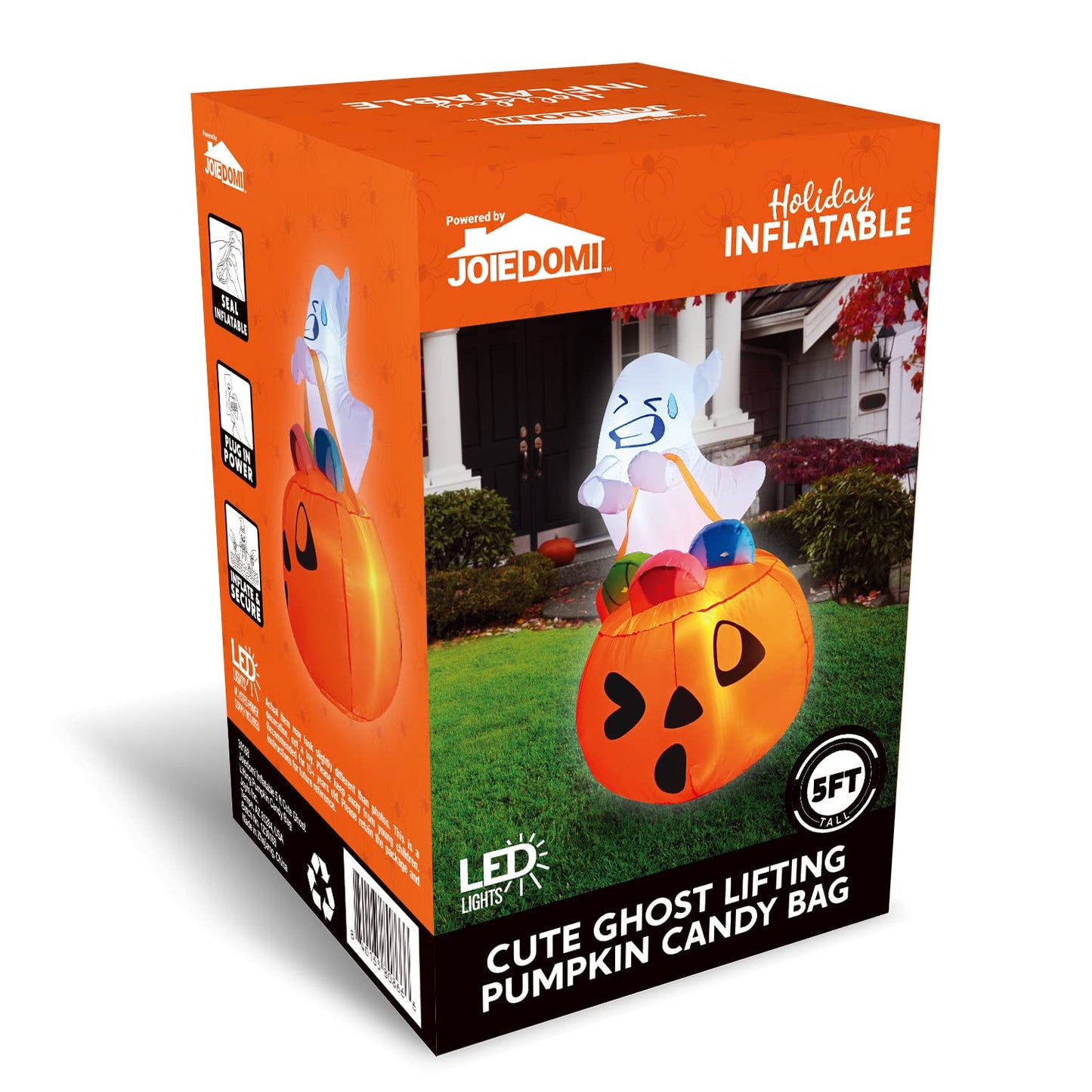 Syncfun 5 FT Halloween Inflatable Light up Ghost Lift Pumpkin Candy Bag Decorations Halloween Inflatables Outdoor Decorations,Blow up Halloween Yard Decorations