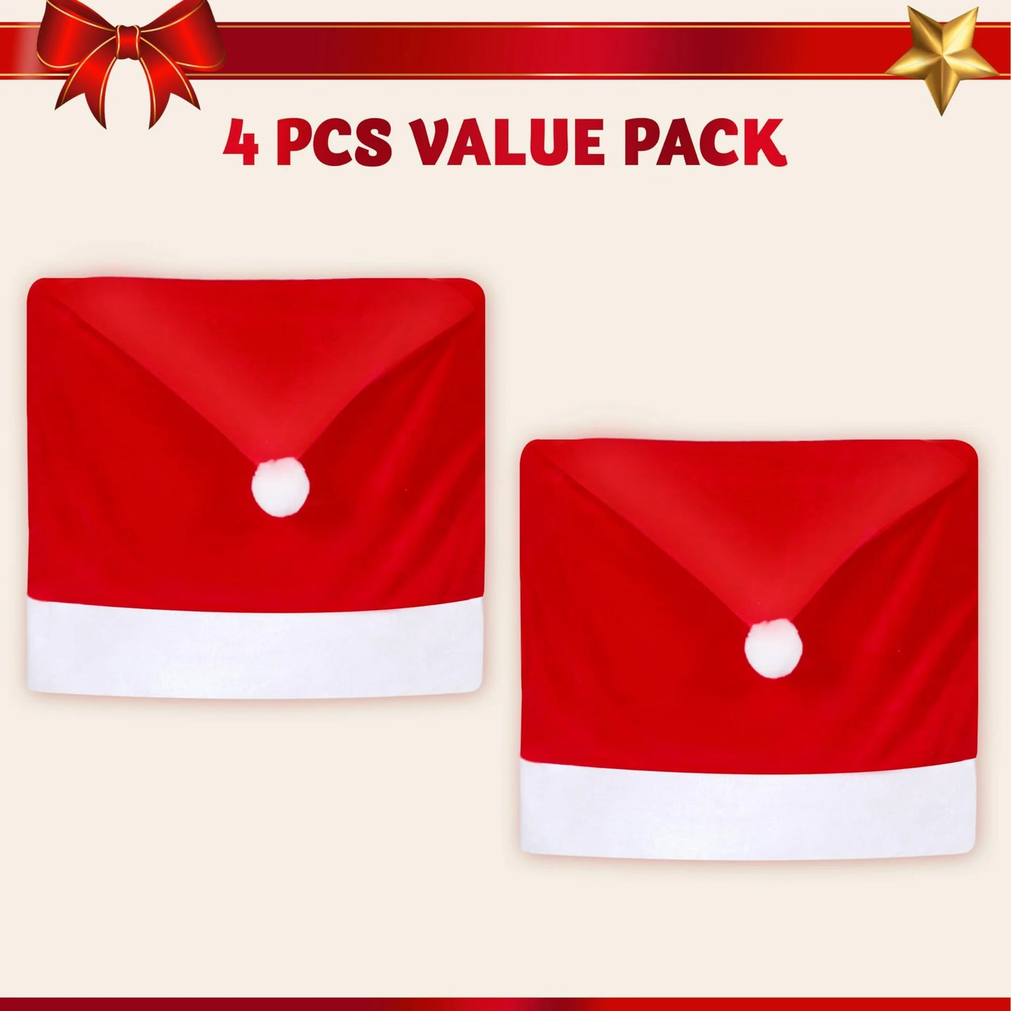 Joyfy 4 Pcs Christmas Chair Cover, Red Santa Hat Chair Slipcovers for Christmas Decoration