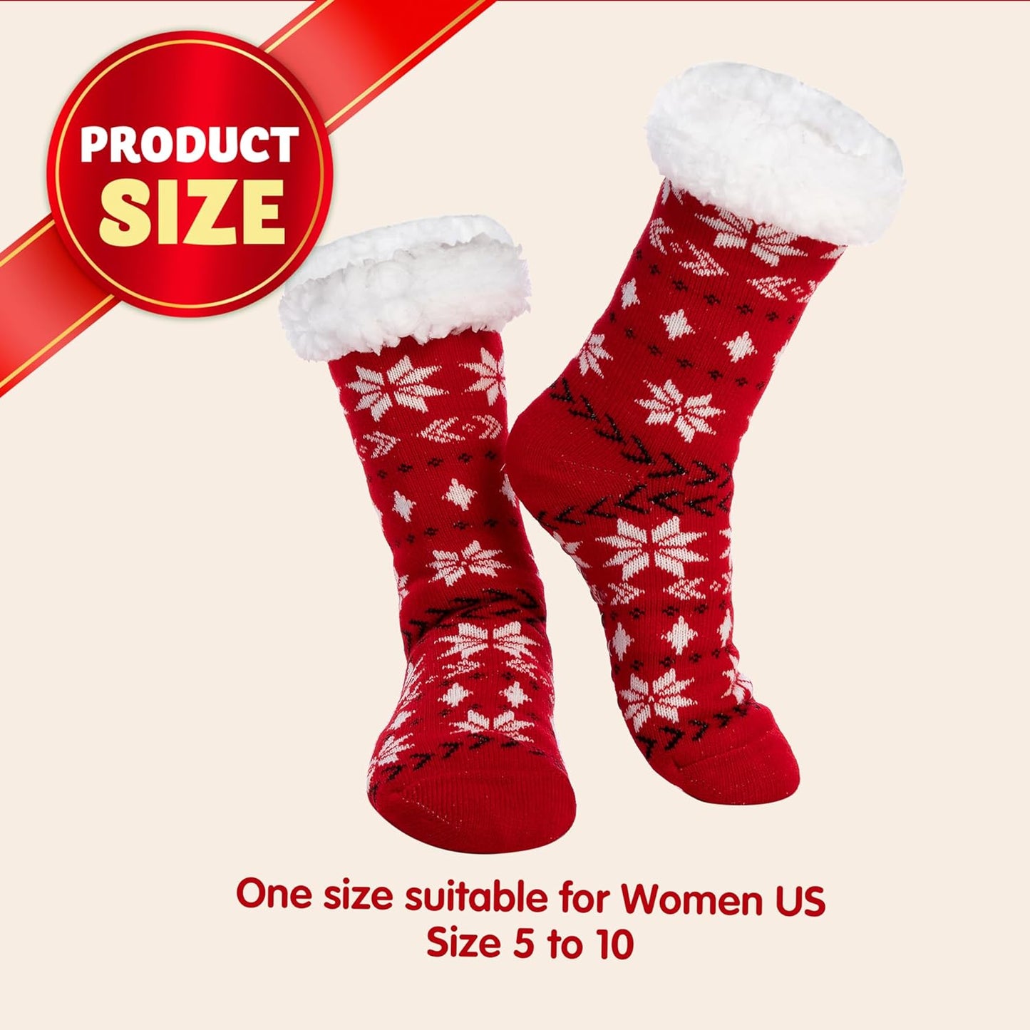 Joyfy 2 Pack Christmas Socks Fuzzy Socks for Women,Comfy Crew Fuzzy Sock Slippers for Women Adults,Christmas Gifts for Women