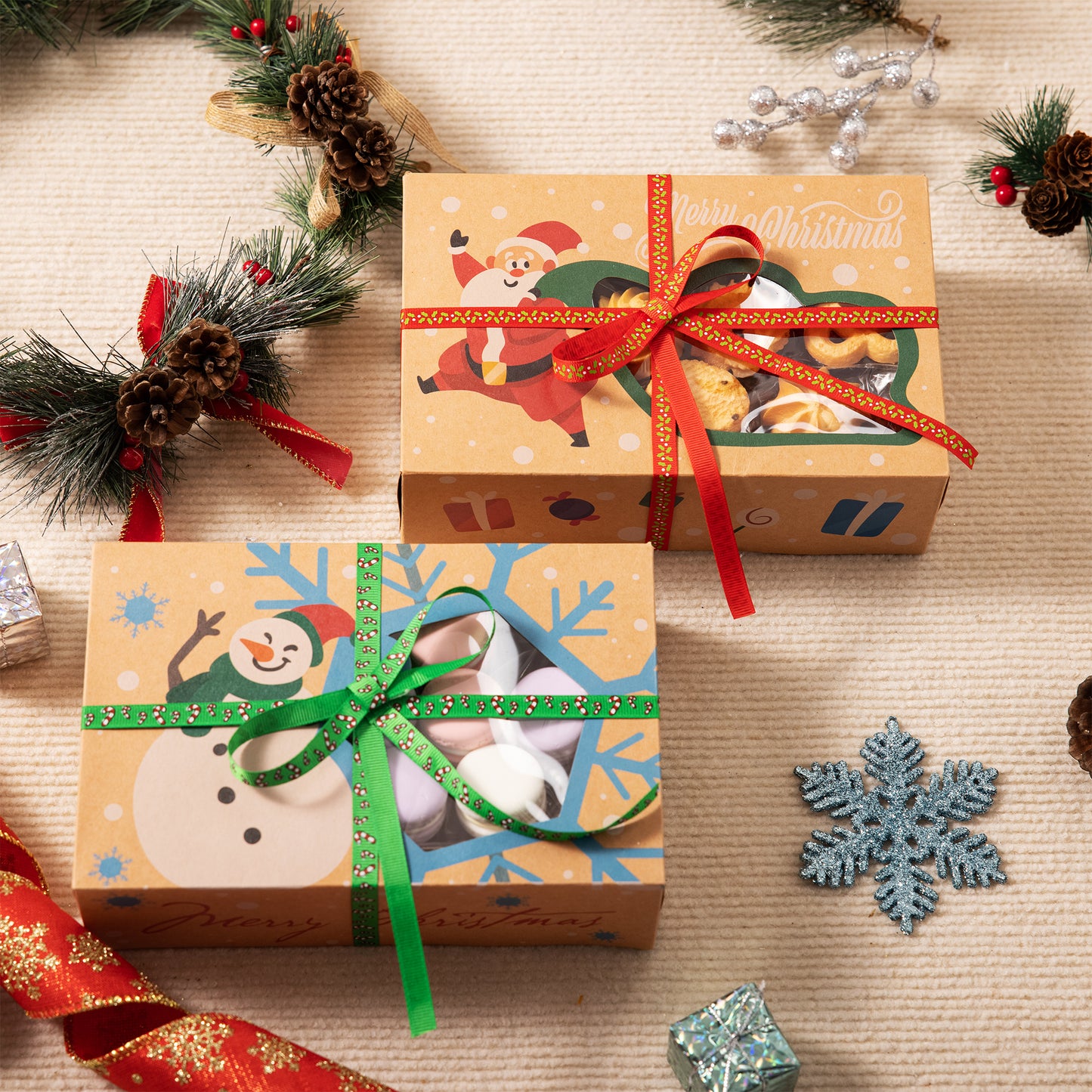 Joyfy 24 Pcs Christmas Cookie Boxes Bakery Treat Gift Box with Window 8.75" x 5.75" x 2.75”for Pastries, Cupcakes, Cookies, Brownies, Donuts Gift Giving