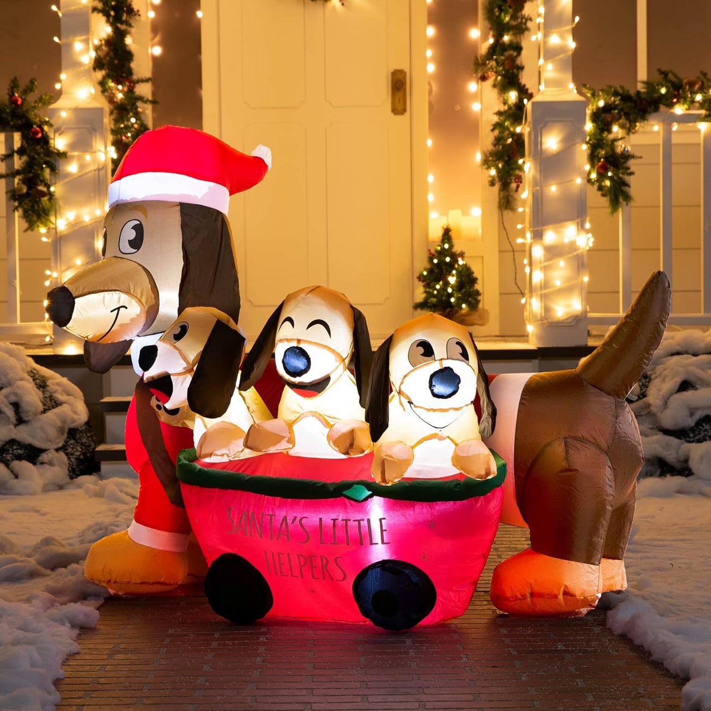 Joyfy 5 FT Christmas Inflatables Dog Outdoor Decorations,Dachshund Dog Christmas Blow Ups Yard Christmas with Built-in LEDs for Holiday Party Garden Lawn Decor