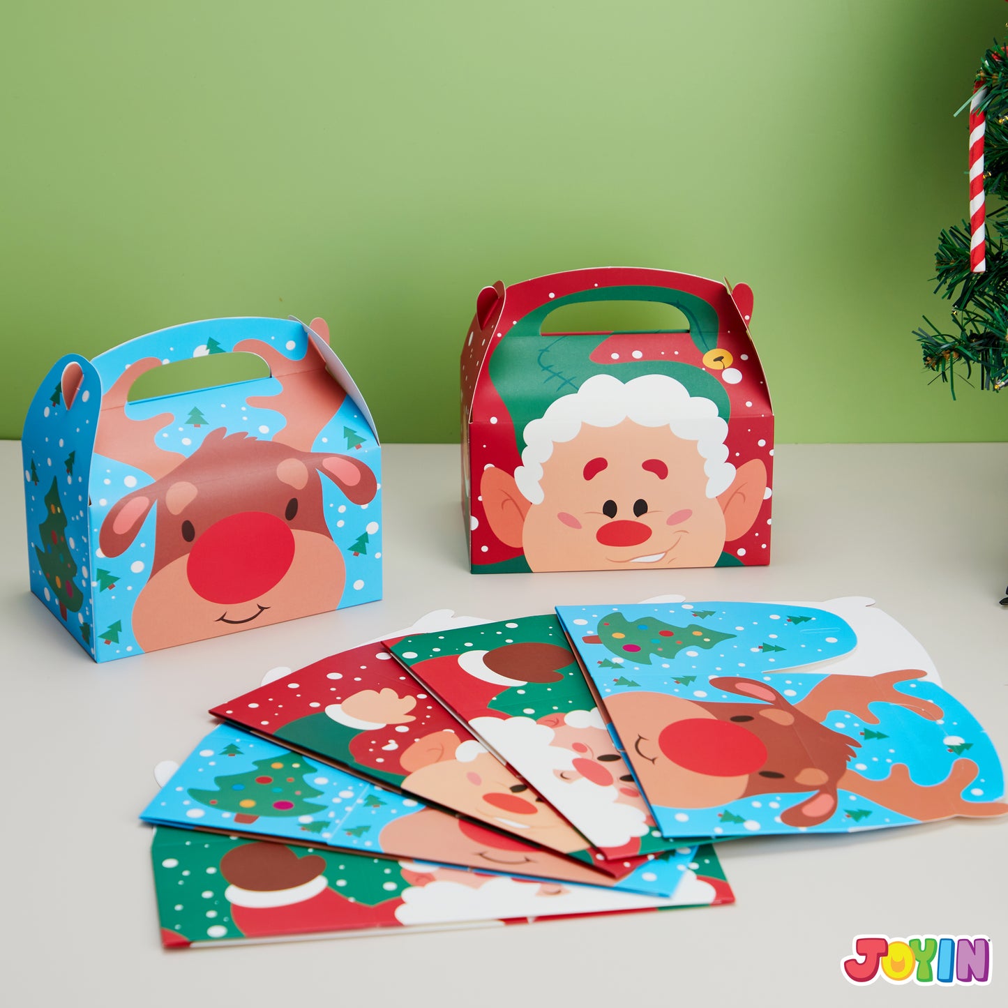 Joyfy 24 Pcs 3D Christmas House Cardboard Boxes for Holiday Xmas Goody Gift, Goodie Paper Boxes, School Classroom Party Favor Supplies, Candy Treat Cardboard Cookie Boxes