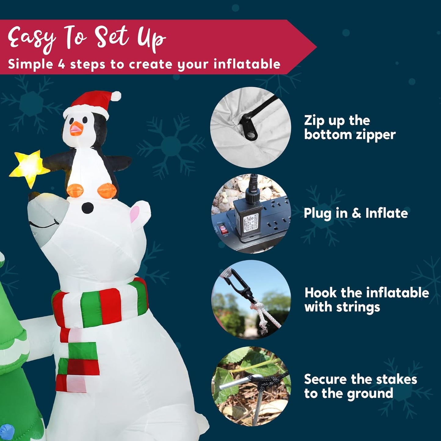 Joyfy 6 FT Christmas Inflatables Polar Bear and Penguin with Christmas Tree Outdoor Decorations,Christmas Blow Ups Yard with Built-in LEDs for Holiday Party Garden Lawn Decor