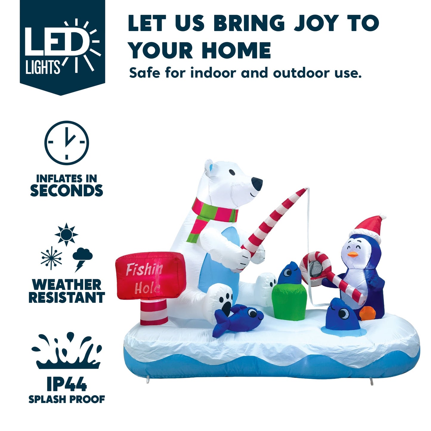 Joyfy 6 ft Christmas Inflatables Polar Bear Fishing with Penguin Outdoor Decorations,Christmas Blow Ups Yard with Built-in LEDs for Holiday Party Garden Lawn Decor