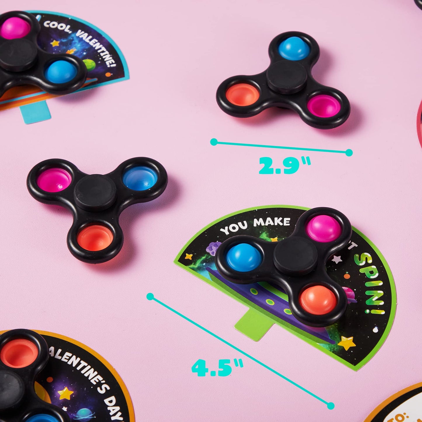 56 Pcs Valentines Toys Set (28 Spinners and 28 Cards), Valentines Day Cards with Fidget Spinner for Kids Adult, Stress Relief Hand Finger Spinner Fidget Toy for Valentines Exchange Cards Gifts