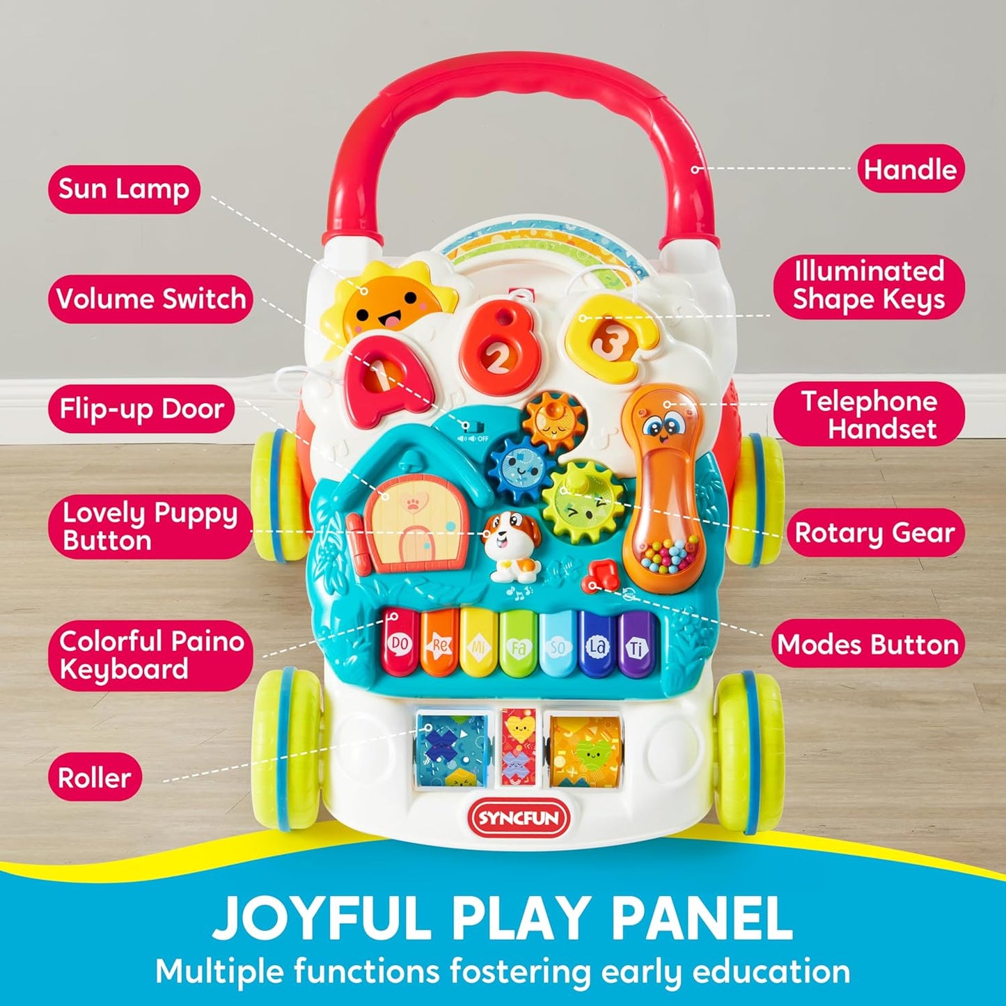 Joyfy 2 in 1 Baby Learning Walker, Baby Stand Learning Toys 6-12 Months, Educational Toys for 1 Year Old, Push Walker Gift with Wheels for Infant Boys Girls