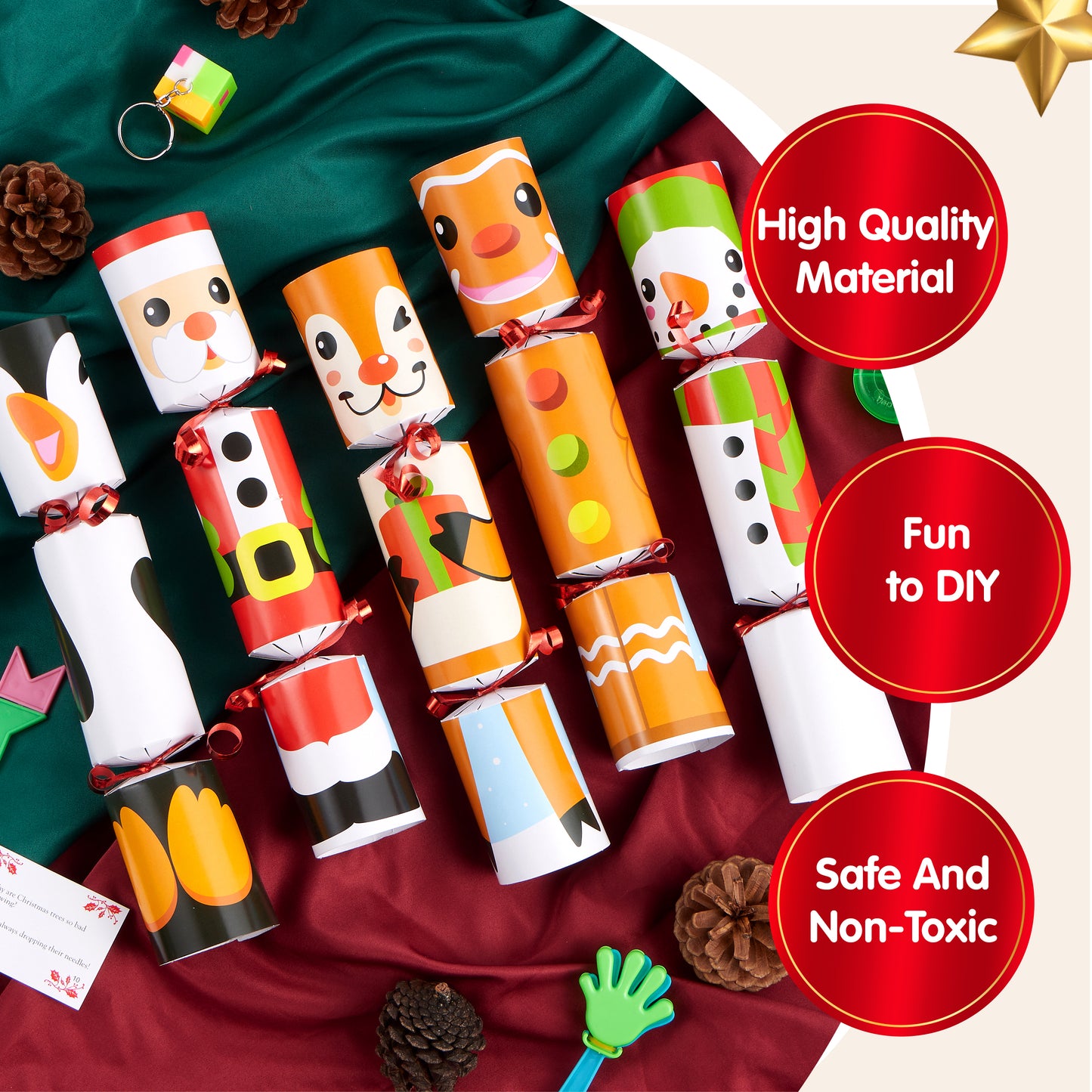 Joyfy 10" Christmas Crackers Party Table Favor, 10 Pcs No Snap Cute Christmas Characters Design Gift for Xmas