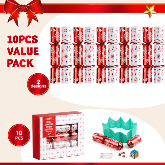 Joyfy 10" Christmas Crackers Party Table Favor, 10 Pcs No Snap Red & White Snowflake Design Gift for Xmas