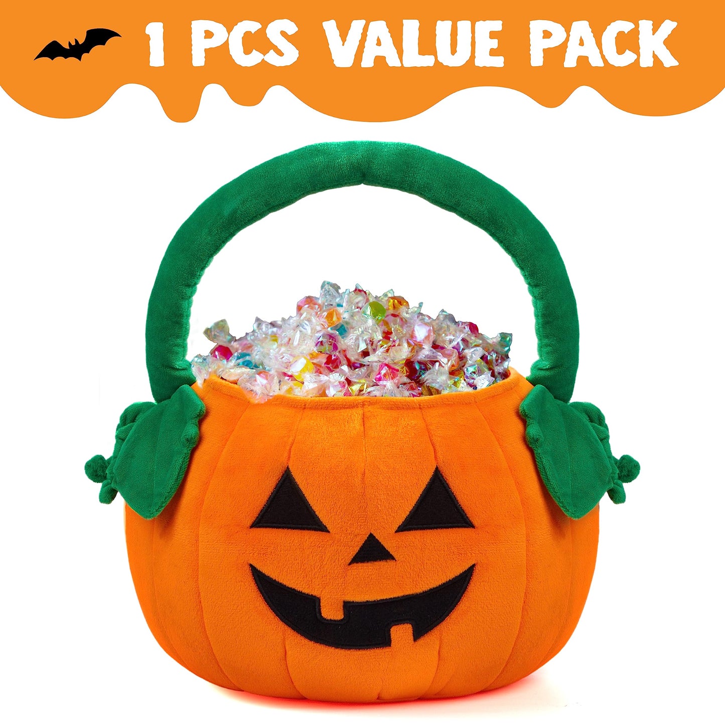 Joyfy Halloween Bucket Halloween Candy Bags,Pumpkin Basket Plush Trick or Treat Bucket Pumpkin Tote for Kids Toddler Candy Treats,Large Halloween Basket