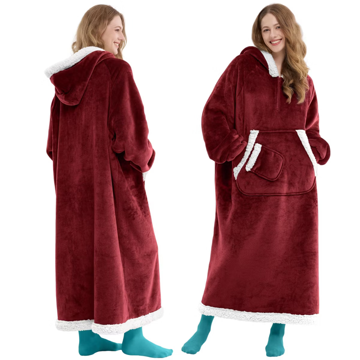 Joyfy Long Wearable Blanket Hoodie for Women Teen Girls Birthday Christmas Gifts Mom Wife, Flannel Fleece Hooded Robe with Pocket & Sleeves