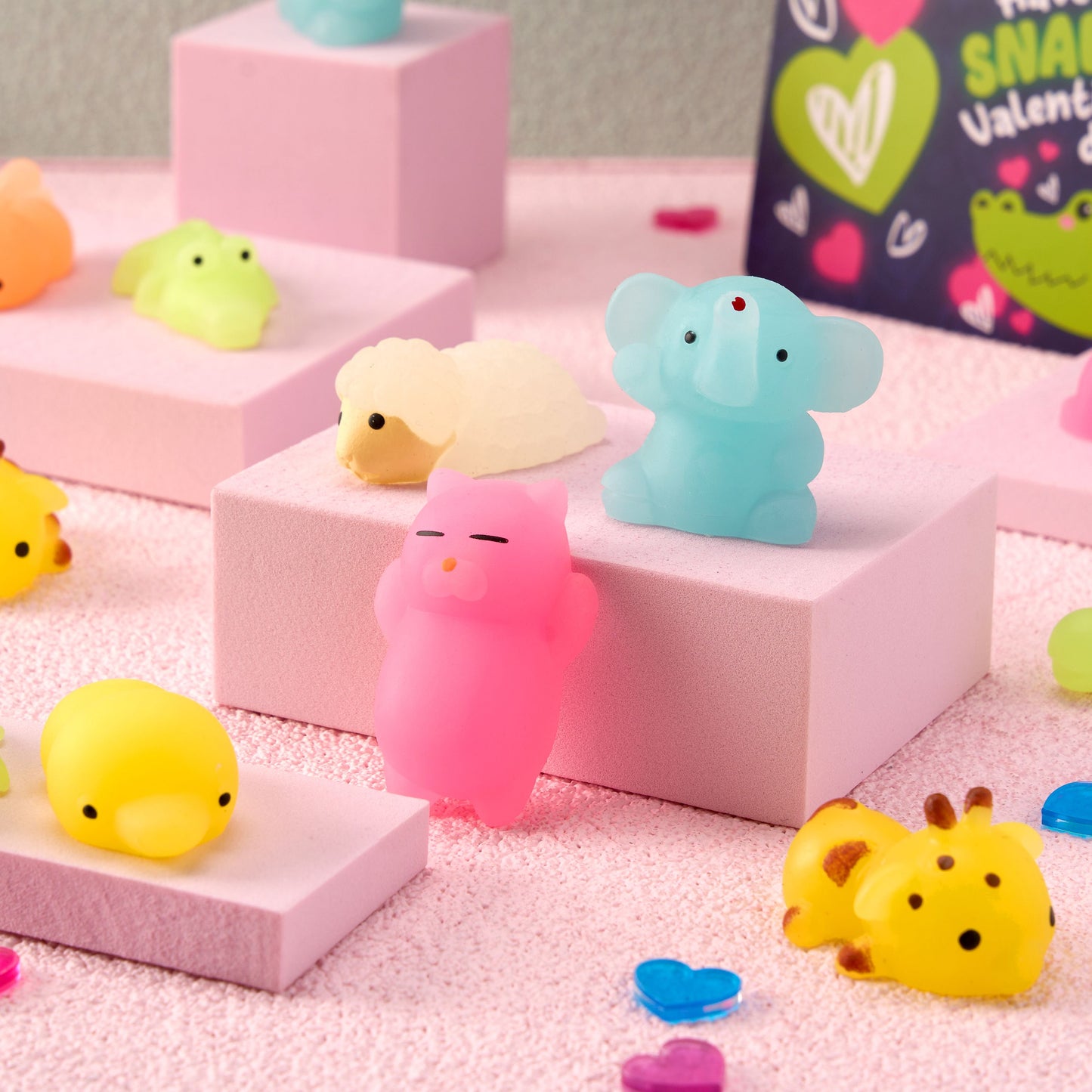 36 Packs Valentine’s Day 9-Design Gift Cards with Glow in Dark Mochi Squishy Toys, Stress Relief Fidget Toys, Glowing Squeeze Toys for Kids Valentine's Party Favors and Classroom Exchange