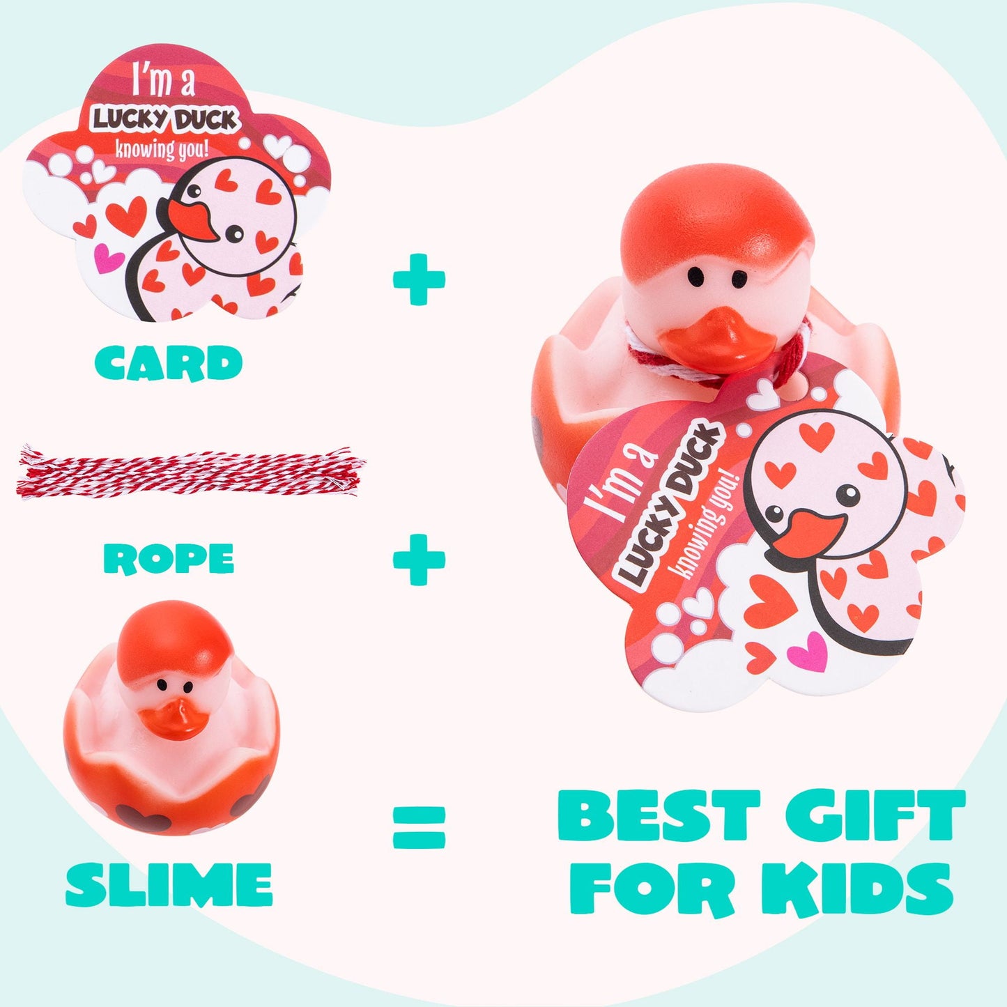 18 Pcs Valentine’s Day Gift Cards with Rubber Duck for Kids,Mini Rubber Duck Bath Toys for Classroom Exchange Prizes, Valentine Party Favors Toys