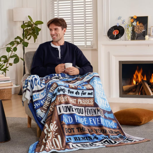 Fathers Day Blanket Dad Birthday Gift Soft Flannel Dad Blanket from Daughter Son for Fathers Day Anniversary Christmas 50" x 60"Blue