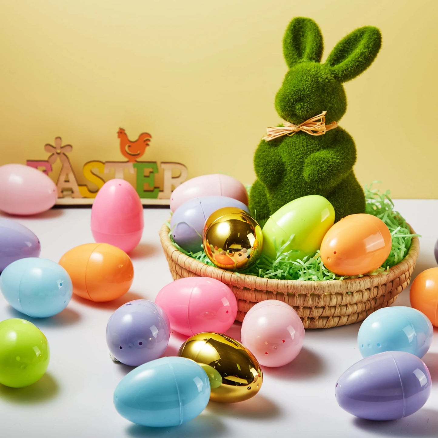 JOYFY 100 Pieces 3.15 Inch Pastel Easter Eggs + 2 Gold Eggs, Empty Easter Eggs Fillable, Colorful Plastic Eggs in Bulk for Easter Hunting