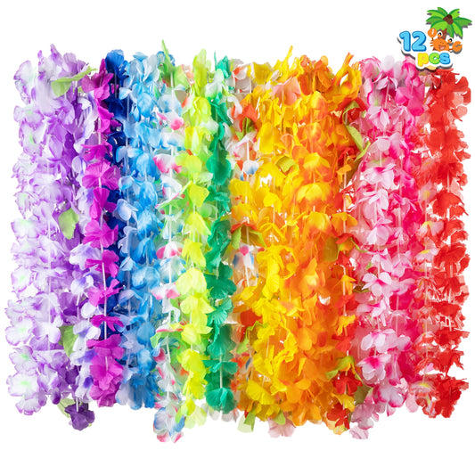 SYNCFUN 12 Pcs Hawaiian Leis Colorful Tropical Flower Leis Luau Party Supplies Beach Party Decorations Wedding Favors Necklaces for Summer Party