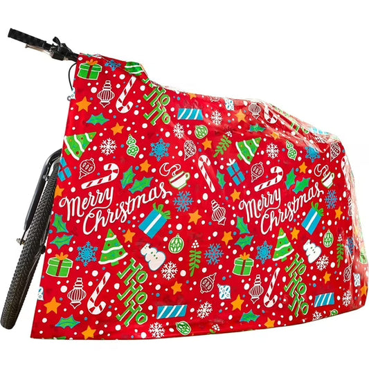 Joyfy Christmas Jumbo Bicycle Bag 60” x 72”Large Xmas Present Gift Bags with Gift Tags, Giant Huge Oversized Red Bicycle Plastic Bag Heavy Duty Bags for Xmas Holiday Presents Decoration