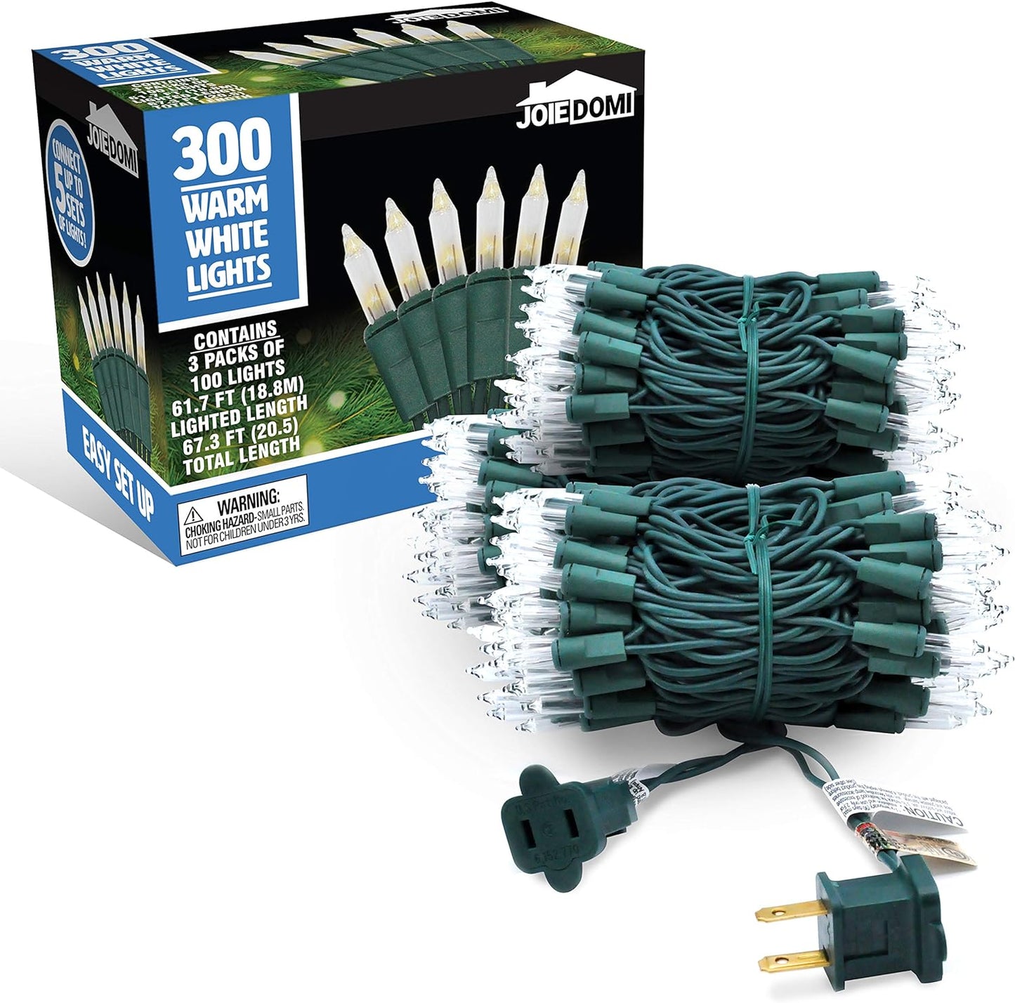 SYNCFUN Clear Christmas Lights,67.5FT 300(3x100)-Count Led Warm White Christmas String Lights,Connectable Green Wire Xmas Tree Lights for Indoor Outdoor Christmas Decorations Holiday Party Decor
