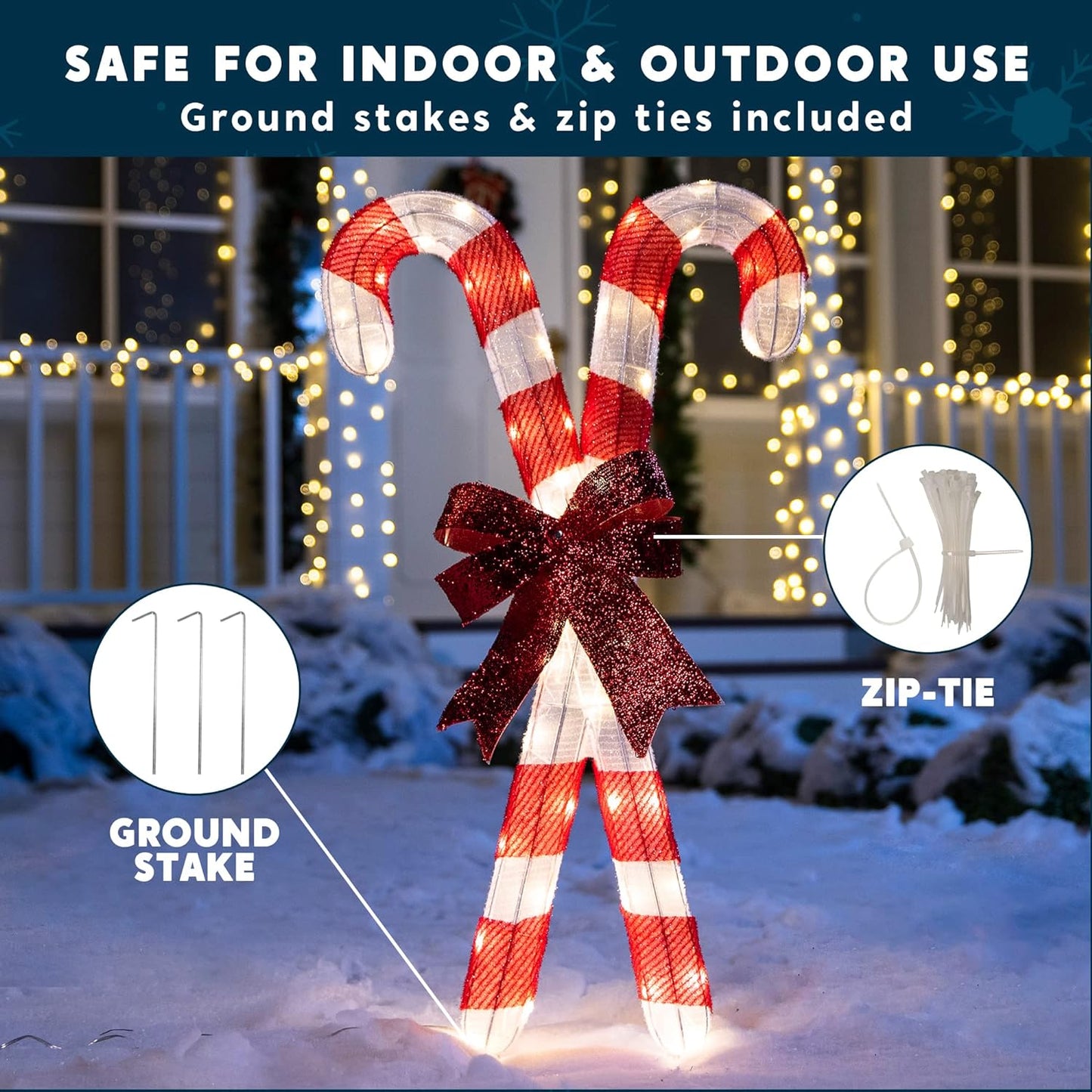 Joyfy 2.8 FT Candy Cane Yard Light Christmas Outdoor Decorations,50 Pre-Lit LED Christmas Decorations,Christmas Yard Light with Stakes Decorations Outdoor Holiday Decor