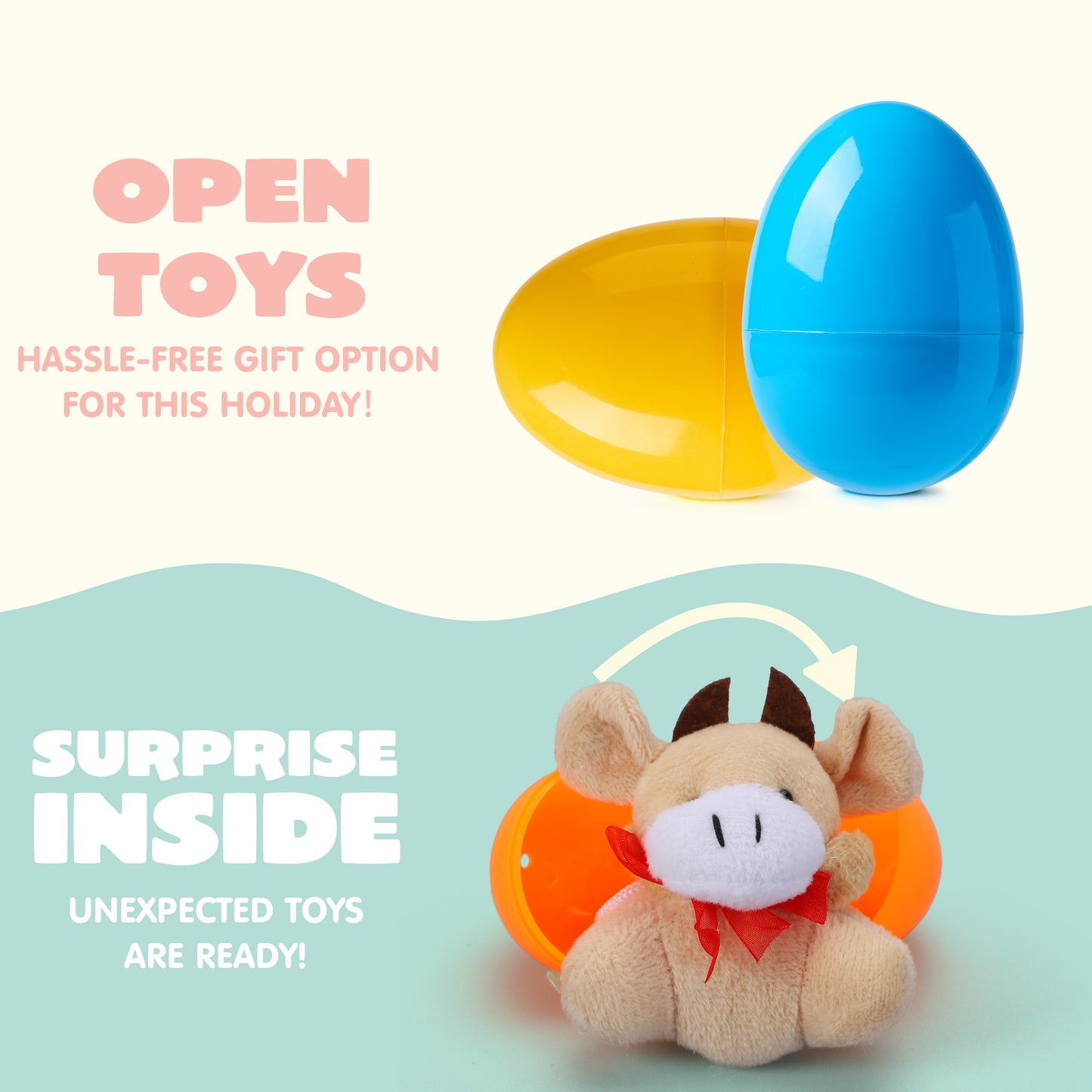 Joyfy 48 Pack Prefilled Easter Eggs with Toys,Easter Eggs with Mini Stuffed Animals Plush Toys for Kids Toddler,Easter Basket Filler Egg Hunt Filler Stuffer