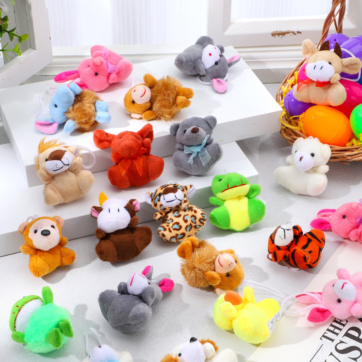 Joyfy 48 Pack Prefilled Easter Eggs with Toys,Easter Eggs with Mini Stuffed Animals Plush Toys for Kids Toddler,Easter Basket Filler Egg Hunt Filler Stuffer