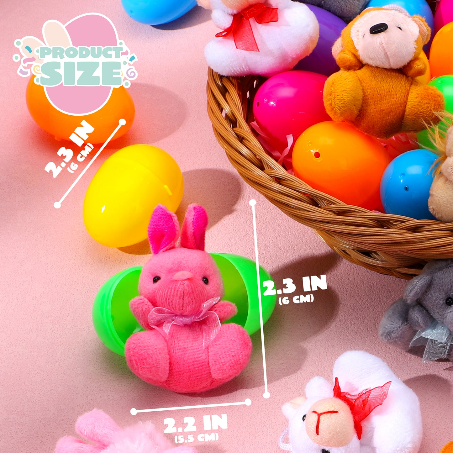 Joyfy 36 Pack Prefilled Easter Eggs with Toys,Easter Eggs with Mini Stuffed Animals Plush Toys for Kids Toddler,Easter Basket Filler Egg Hunt Filler Stuffer