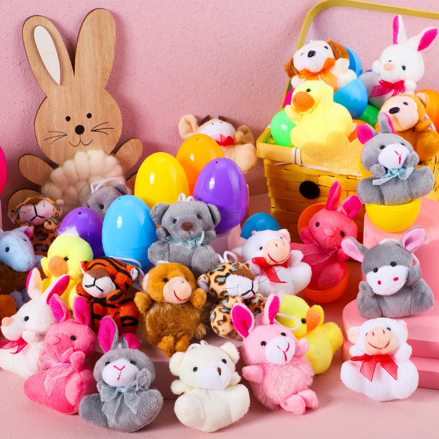 Joyfy 36 Pack Prefilled Easter Eggs with Toys,Easter Eggs with Mini Stuffed Animals Plush Toys for Kids Toddler,Easter Basket Filler Egg Hunt Filler Stuffer