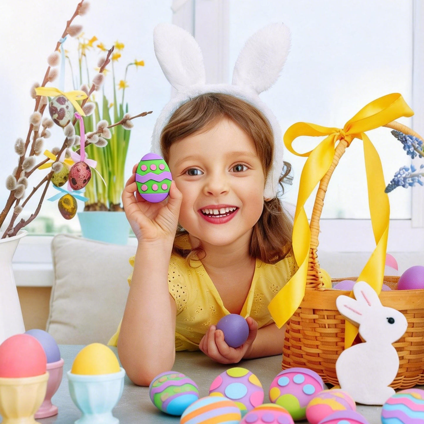 Joyfy 24Pcs Easter Egg Craft Kit for Kids,Egg Foam Magnets DIY Easter Arts and Crafts for Easter Art Activites Home School Easter Decoration