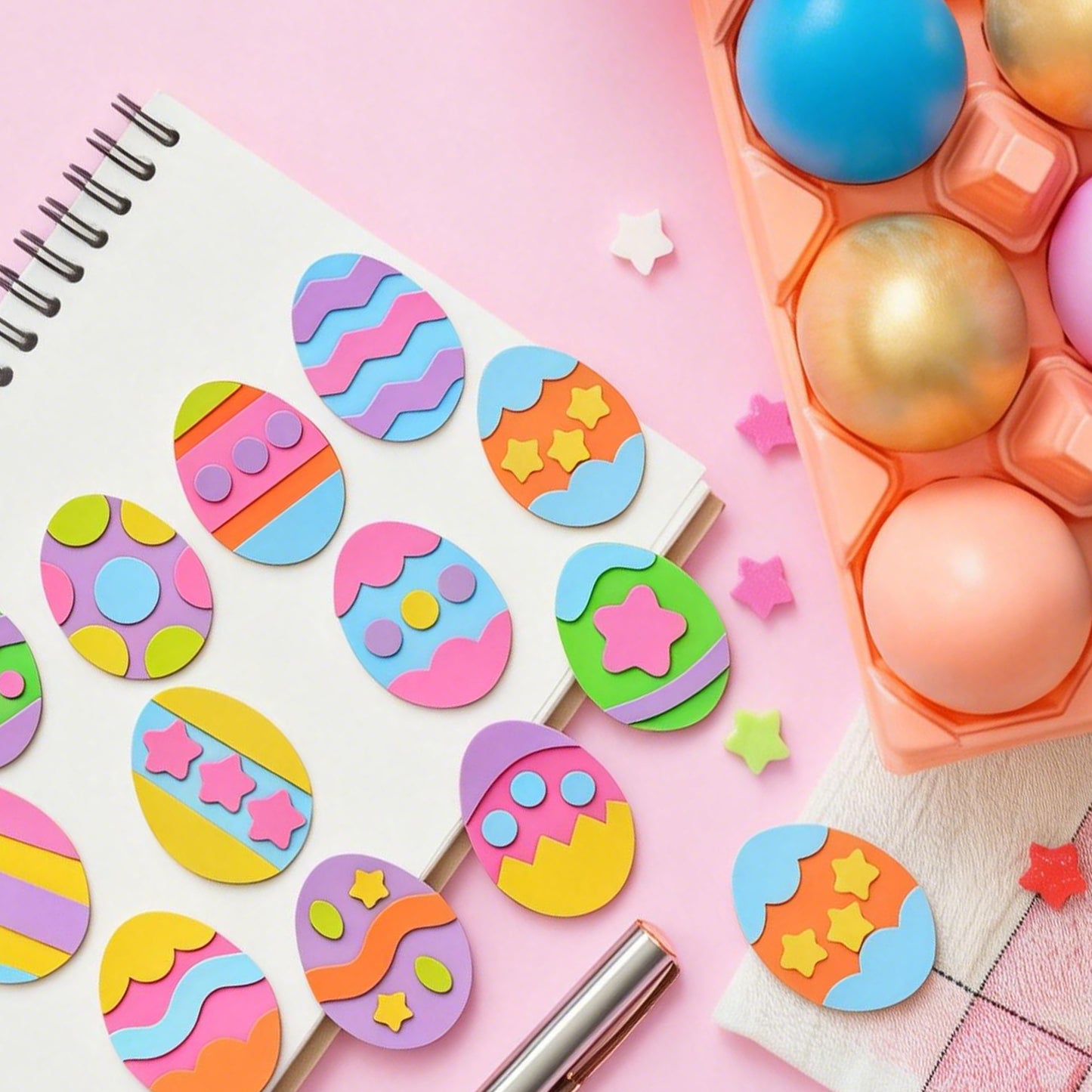 Joyfy 24Pcs Easter Egg Craft Kit for Kids,Egg Foam Magnets DIY Easter Arts and Crafts for Easter Art Activites Home School Easter Decoration