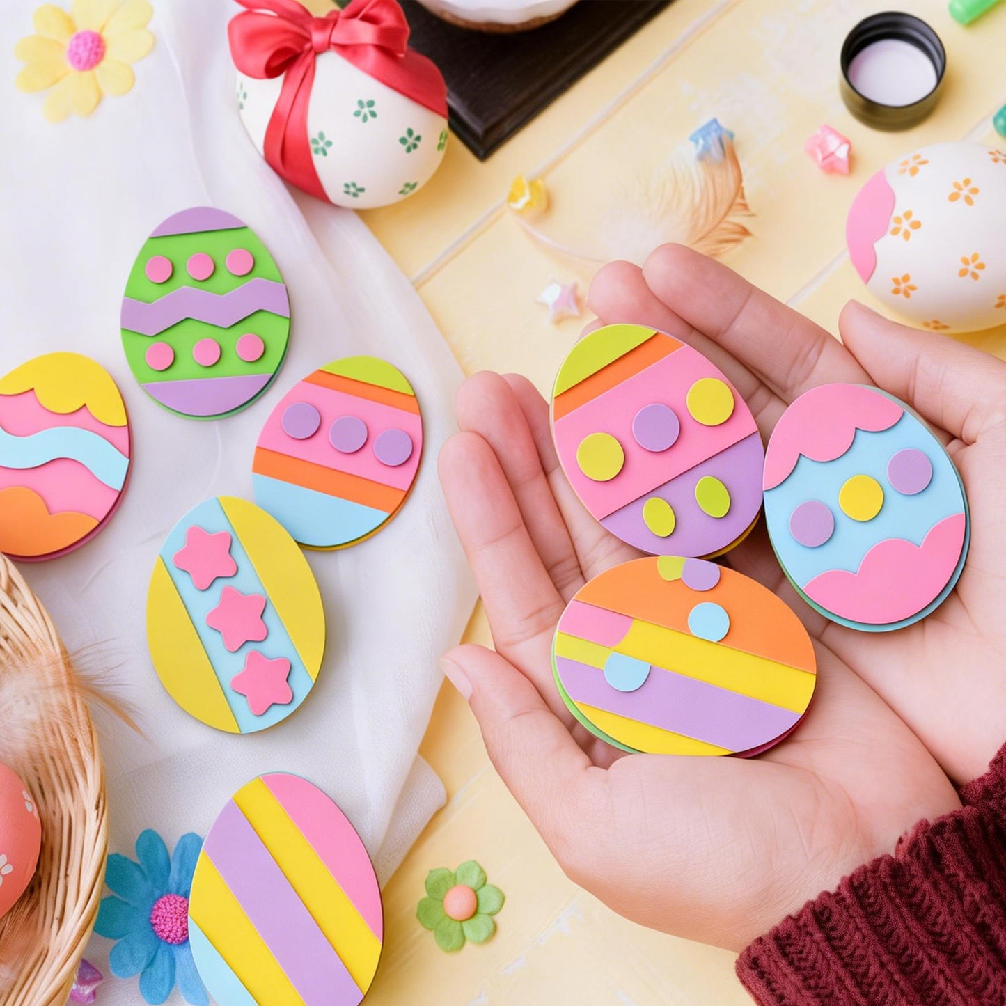Joyfy 24Pcs Easter Egg Craft Kit for Kids,Egg Foam Magnets DIY Easter Arts and Crafts for Easter Art Activites Home School Easter Decoration