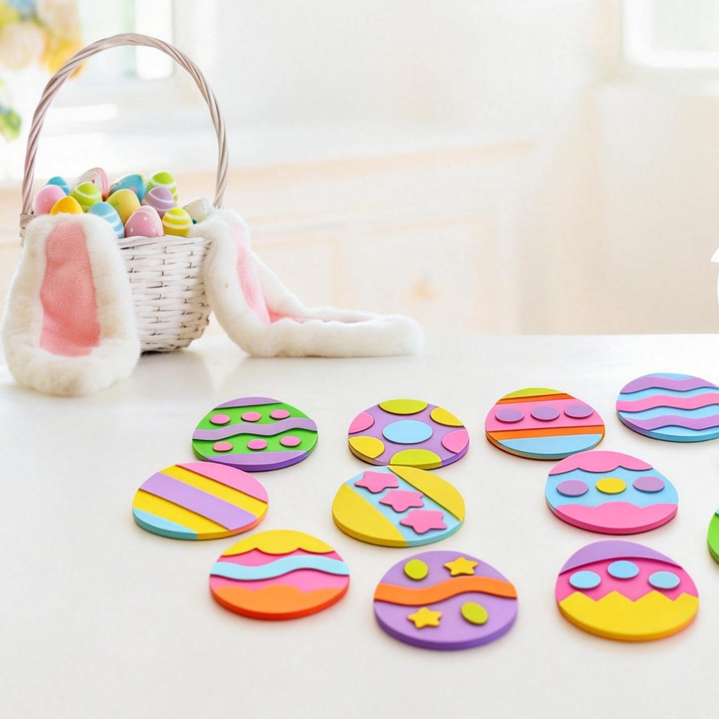 Joyfy 24Pcs Easter Egg Craft Kit for Kids,Egg Foam Magnets DIY Easter Arts and Crafts for Easter Art Activites Home School Easter Decoration