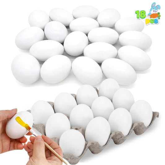 JOYFY 18 Easter Eggs, White Wooden Eggs, Life-size Flat Decoration Easter Eggs, Easter DIY Easter Egg Decoration for Kids, Easter Crafts