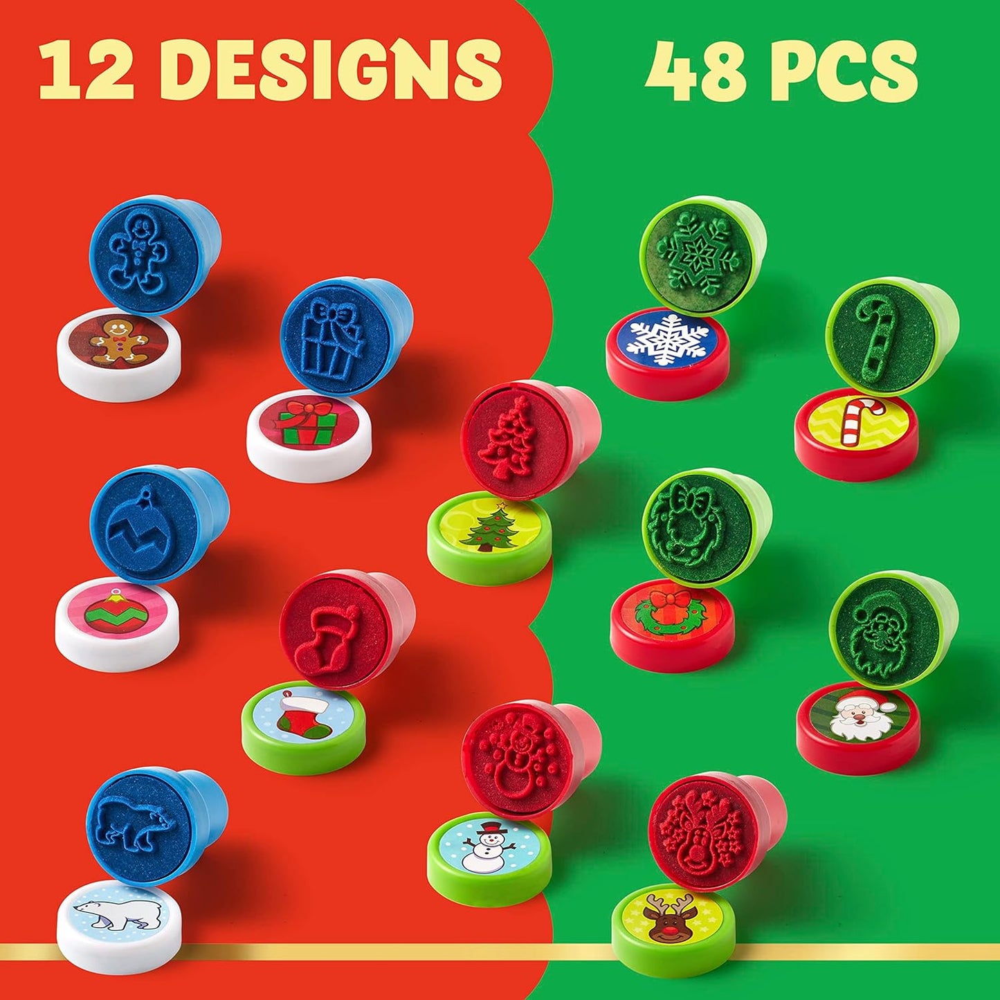 Joyfy 48 Pcs Christmas Assorted Stamps for Kids, Self-Ink Stampers (12 Different Designs, Plastic Stamps) for Christmas Party Favors, Stocking Stuffers, Kids Crafts, School Prizes and Goodies