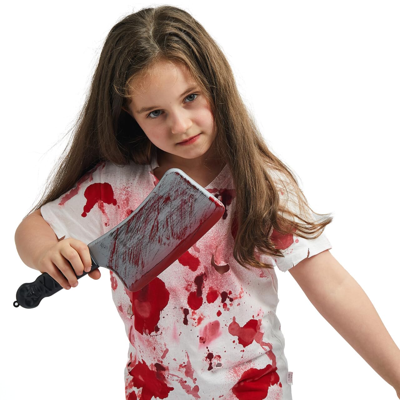 SYNCFUN 14.2 Inch Halloween Fake Cleaver With Fake Blood Prop,Large Plastic Halloween Prop Knife Toy for Costume Accessories Horror Costumes,Scary Accessories for Kids & Adults