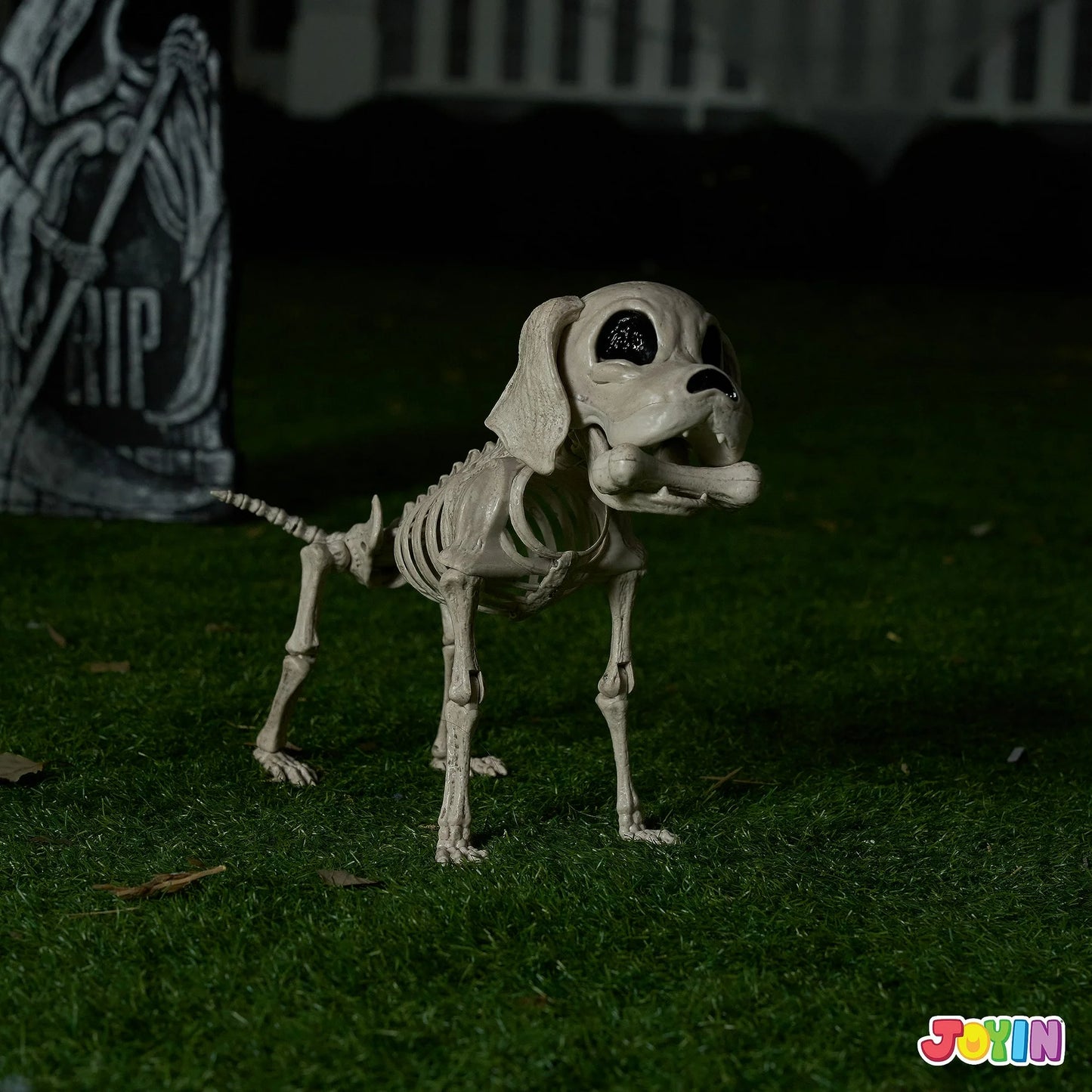 Joyfy 9.8 Inch Halloween Skeleton Dog Skeleton Halloween Decor,Pose-N-Stay Plastic Skeleton Bones with Posable Joints for Hallowmas Decoration Outdoor Haunted House Party