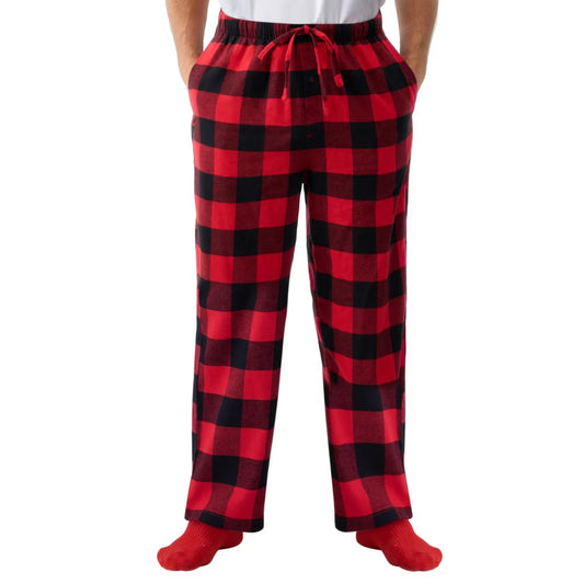 Men Flannel Polyester and Cotton Pajama Pant Red Plaid-3XL