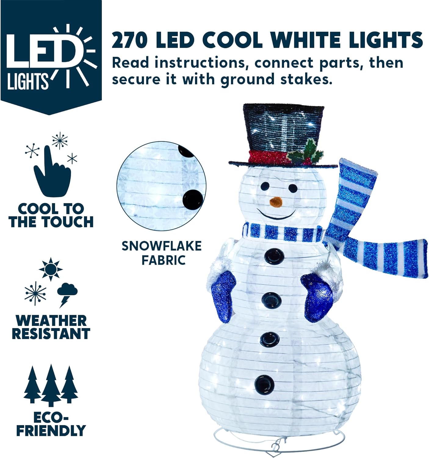 Joyfy 3 Pcs Collapsible Snowman Yard Light Christmas Outdoor Decorations,3D 270 Pre-Lit LED Snowman Christmas Decorations,Christmas Yard Light with Stakes Holiday Decor