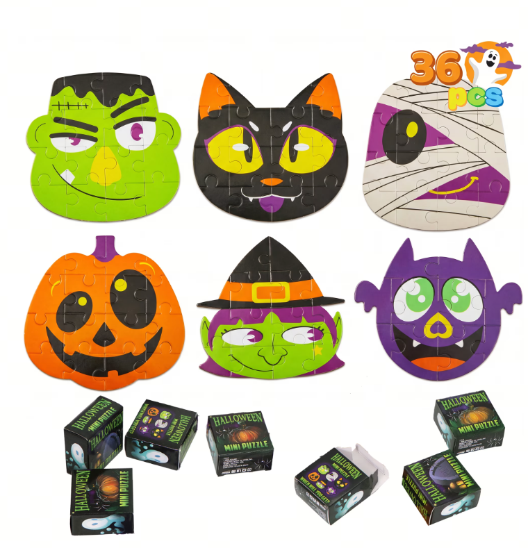Joyfy 36 Pcs Halloween Jigsaw Puzzle Set in Blind Boxes, 6 Characters Paper Board Mini Puzzles Party Favors, Halloween Mystery Toy Box for School Activities Gifts Party Games