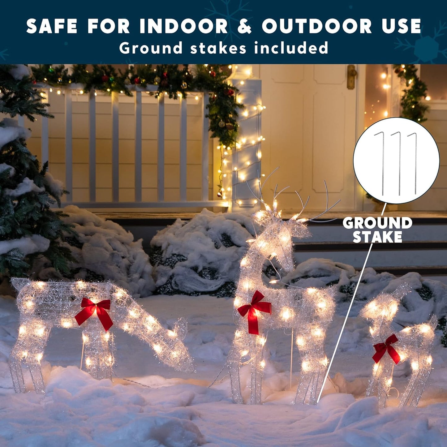 SYNCFUN 3 Pcs Reindeer Family Yard Light Christmas Outdoor Decorations,2D 60 Pre-Lit LED Reindeer Christmas Decorations,Christmas Yard Light with Stakes Holiday Decor