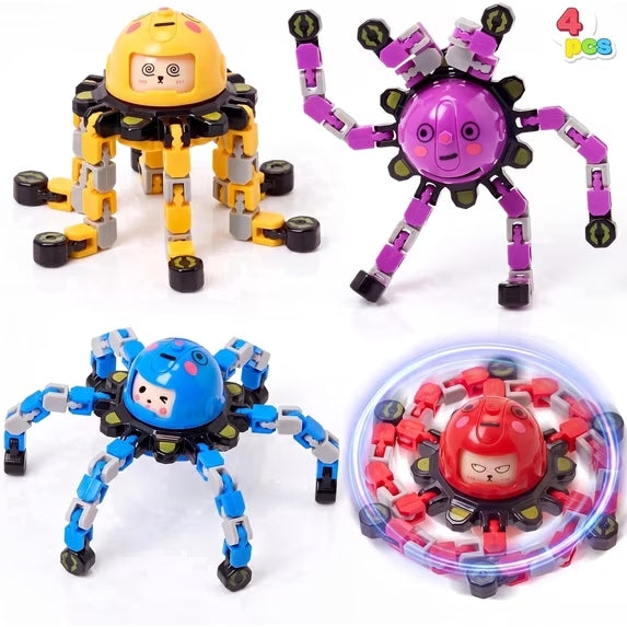 Joyfy 4PCS Fidget Spinners Toys, Transformable Stress Relief Sensory Toys for Adults and Kids, Deformable Robot Spinner Desk Toys for Party Favors Birthday Gifts