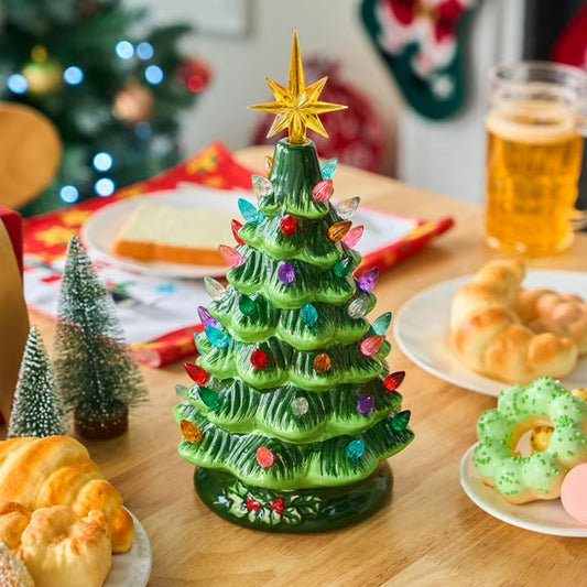 Joyfy 12 Inch Ceramic Christmas Tree,Prelit Ceramic Christmas Tree with Multicolor Lights,Table Top Christmas Tree Decorations,Holiday Tree