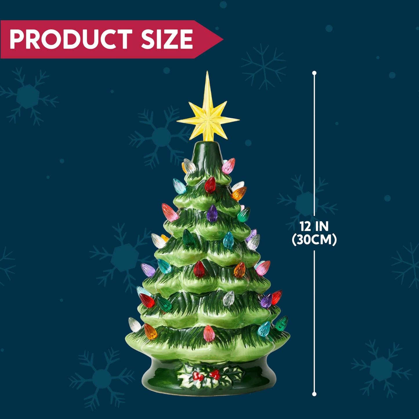Joyfy 12 Inch Ceramic Christmas Tree,Prelit Ceramic Christmas Tree with Multicolor Lights,Table Top Christmas Tree Decorations,Holiday Tree